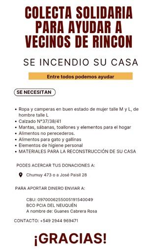 Importante incendio destruyó una vivienda en la zona de Rincón de Villa La Angostura y se inicia una campaña solidaria.