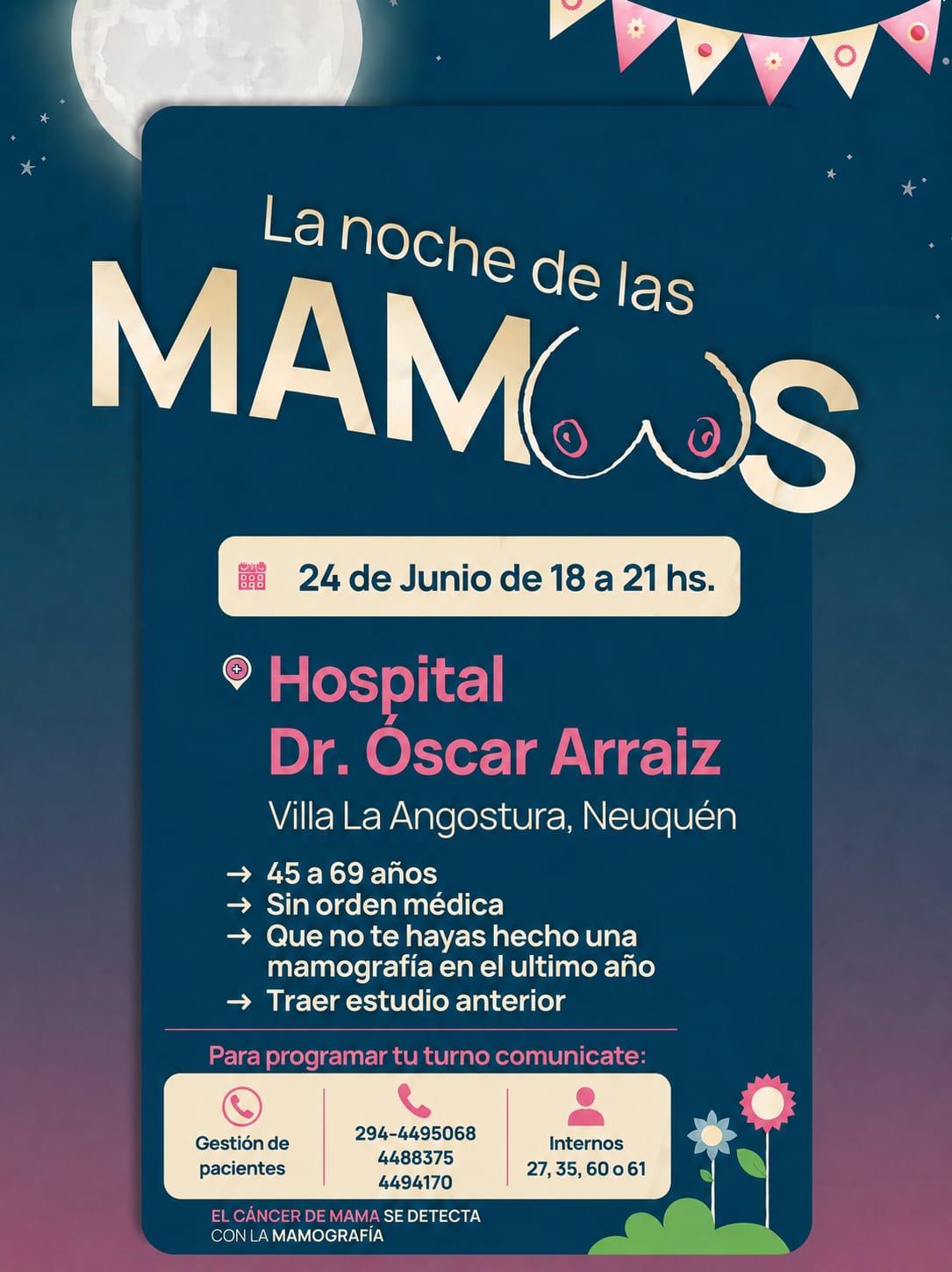 Villa La Angostura se suma a “La Noche de las Mamos” con mamografías gratuitas en el Hospital Dr. Óscar Arraiz