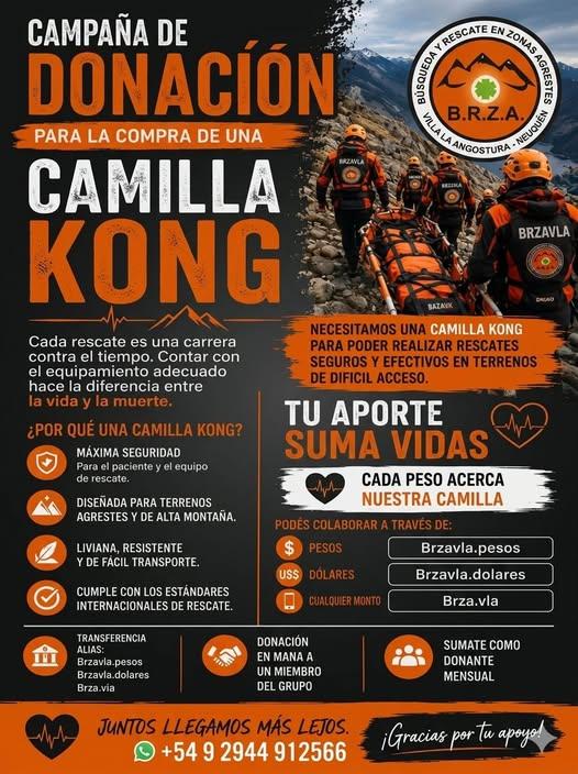 Villa La Angostura: BRZA lanzó una campaña solidaria para adquirir una camilla de rescate de última generación