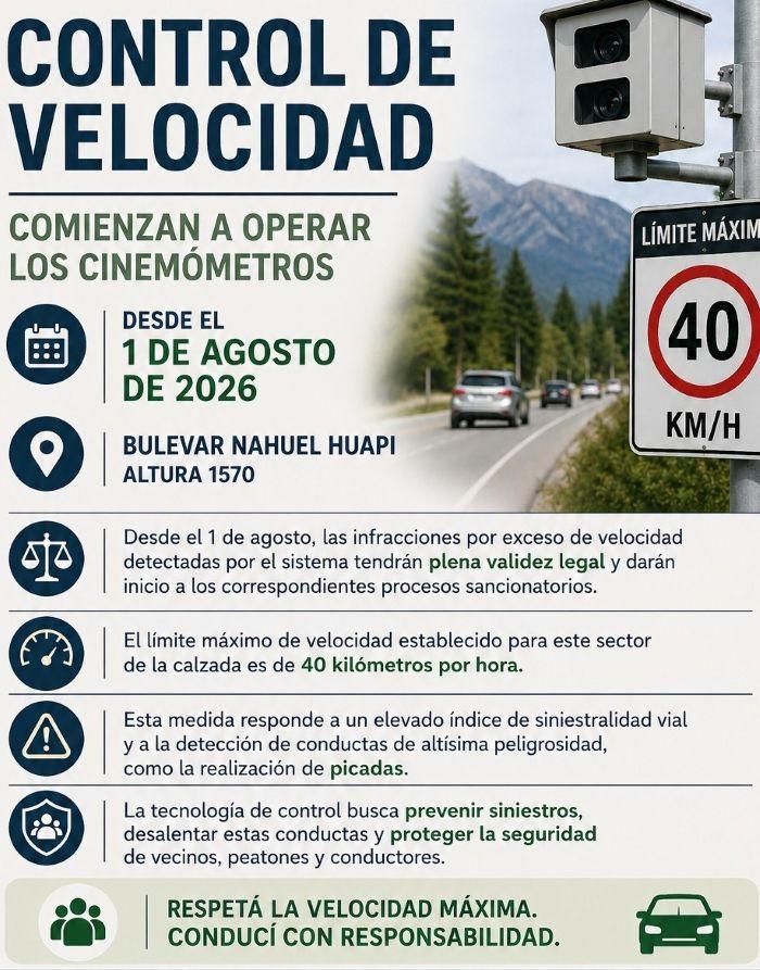 Desde agosto comenzarán a multar con los nuevos radares sobre el bulevar Nahuel Huapi