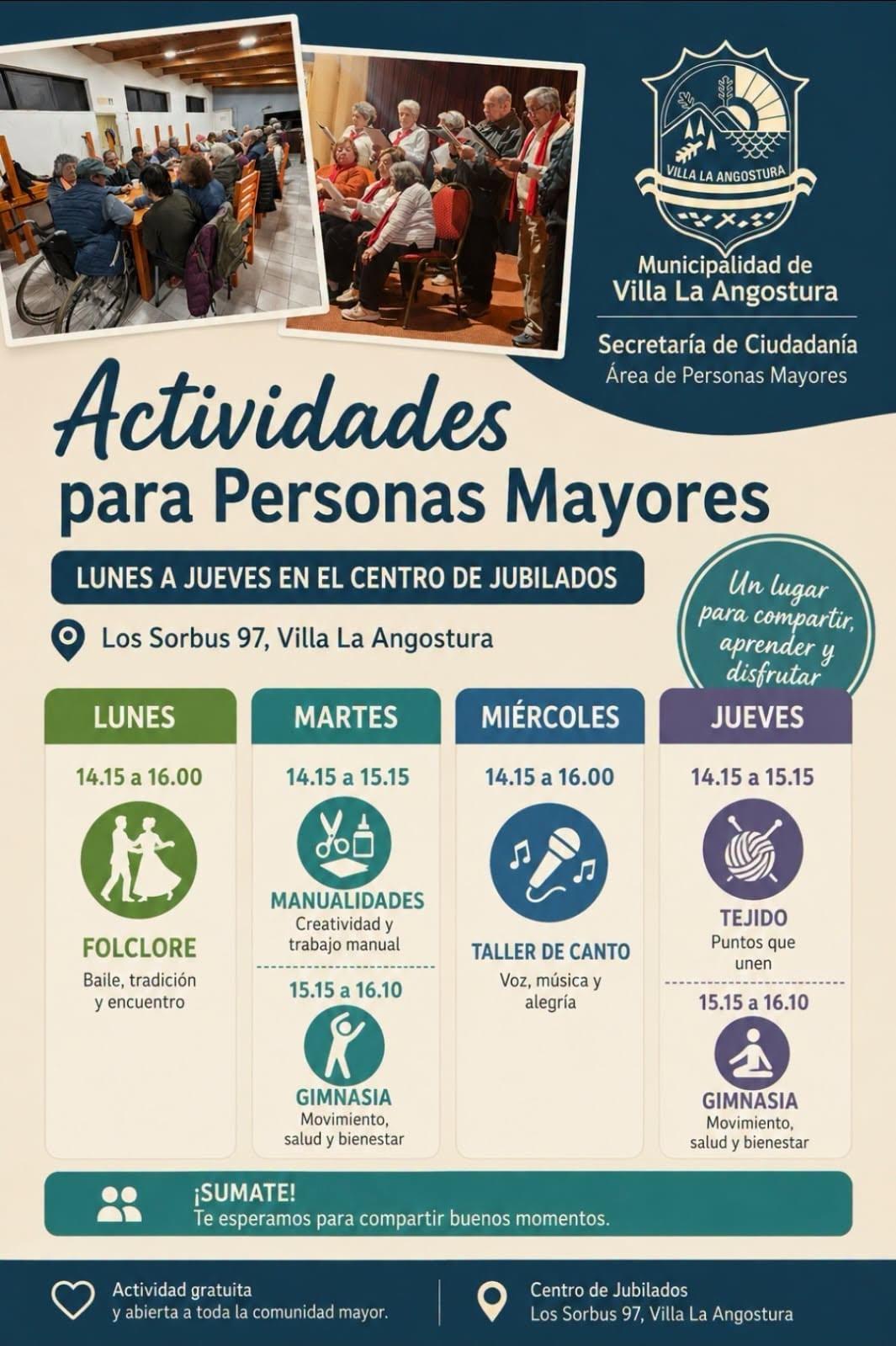 Villa La Angostura amplía las actividades gratuitas para personas mayores